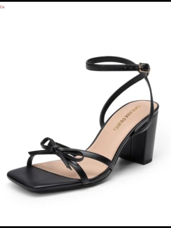 Shoes - Women's Faux Leather Block Heel Bow Strappy Square Toe Sandals